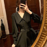 Graduation Gift Big Sale French Vintage Midi Dresses Office Ladies Long Sleeve Retro Black Dress Women Party One Piece Dress Korean Fashion 2023 Autumn K56