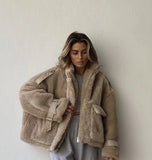 Kukombo Winter Coat Women Faux Fur Coat Fashion Lapel Thick Loose Zipper Women's Jacket Causal Female Coat