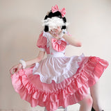 Kukombo Halloween Candy Lolita Sweet Style Cute Cat Cafe Maid Outfit Pink Princess Dresses Flouncing Bow Trim Japanese Harajuku Doll Teen Dress