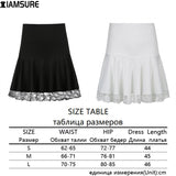 Kukombo Basic Versatile Stretchy High-waisted Lace Stitching Short Skirt Casual Vintage Harajuku Women 2022 Black Mini Skirt