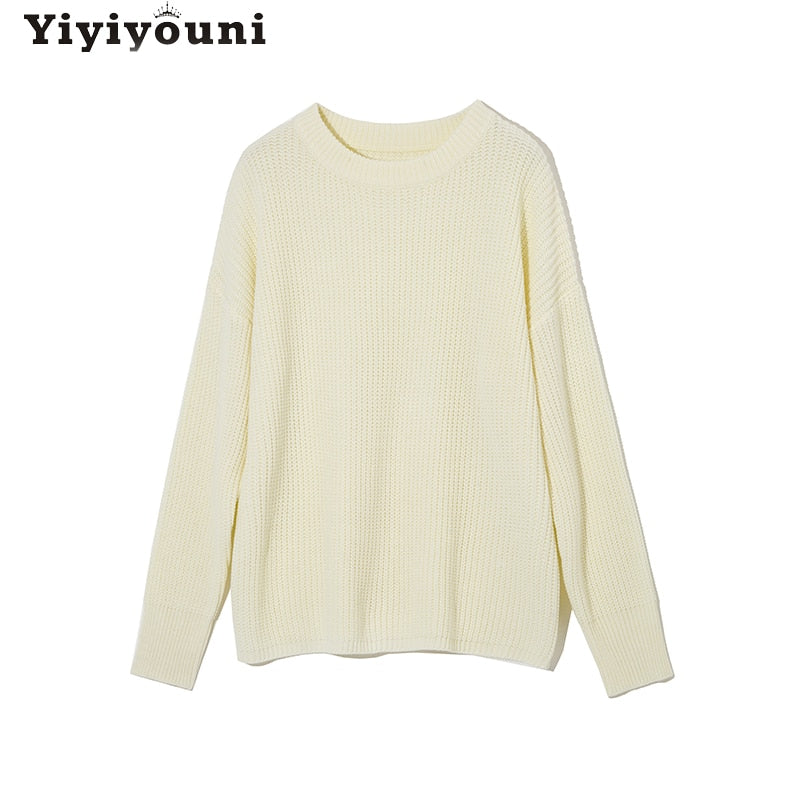 Christmas Gift Yiyiyouni Vintage Oversized Knitted Sweater Women Elegant Thick Loose Sweater Pullovers Female Korean Fashion Solid Knitted Tops