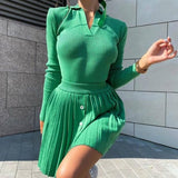 Kukombo Women Knitting Dress Suits Turtleneck Solid Color Pullover Sweater + Slim Side Slit Skirt Two-Piece Set Chic Outwea K08