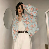 Kukombo Back to school outfit Retro Temperament Floral Denim Jacket Women Short Style Spring Autumn 2022 New Flower Print All-Match Single-Breasted Coats