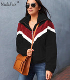 Nadafair Casual Fleece Sweatshirt Women 2019 Patchwork Zip Faux Fur Oversized Winter Fluffy Hoodie Female Plus Size Pullovers