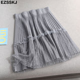 Christmas Gift Autumn winter short pleated skirt  for women mini sweater skirt short skirt a-line sun skirt new high-waist