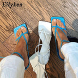 Christmas Gift Eilyken Gladiator Sandals High Heels Shoes Fall Best Street Look Females Square Head Open Toe Clip-On Strappy Sandals  Women