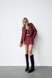 Kukombo Autumn And Winter New Plaid Red Jacket Women's Long Sleeve Korean Loose Fashion Coat Patchwork Blazer Coats