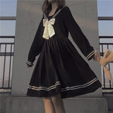Christmas Gift Women's Dress Loose Japanese Navy Collar Black Skirt Korean Preppy Style Bow Dress Summer Woman Robe Noire 2023 JK Dress