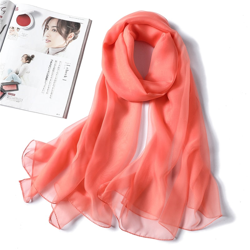 Christmas Gift 2021 spring summer women silk scarf fashion solid long size beach stoles female foulard shawls neck wrap pure hijabs scarves