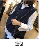 Christmas Gift Fall V neck Girls Pullover vest sweater Autumn Winter short Knitted Women Sweaters vest Sleeveless Warm Sweater Casual oversize