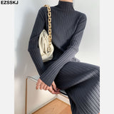 Christmas Gift 2021 autumn winter thick straight maxi sweater dress women high neck long sweater dress elegant female loose  sexy knit dress