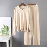 Christmas Gift Hirsionsan Cashmere Turn Down Neck Knitted Sets Women 2021 Winter Casual Two Pieces Sweater and Pants Loose Outfits Tracksuit