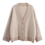 Christmas Gift Winter V-neck Button Stripes Sweater Long Sleeve Christmas Cardigan Sweater Knitted Loose Oversize Jumper Tops Jacket Coat 17620