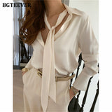 Christmas Gift BGTEEVER Chic Turn-down Collar Scarf  Women Shirts 2021 Spring Summer Ladies Single-breasted Blouses Tops Elegant Female Tops