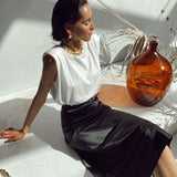 Kukombo Satin High Waist Skirts Women New Soft Smooth Silk Office Lady Basic Midi Skirt Chic Elegant Glossy Long Skirt