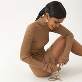 Kukombo Ribbed Stripe Women Mini Dress Drawstring Ruched Lace Up Long Sleeve Bodycon Bandage Sexy Party Elegant Autumn spring