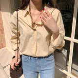 Kukombo Casual Loose Women Blouses Shirts Minimalist Single-breasted Female Blue Shirts 2022 Spring Summer Tops Oversized femme