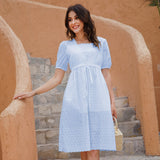 Christmas Gift Marwin Long Simple Casual Solid Hollow Out Pure Cotton Holiday Style High Waist Fashion Knee-Length Summer Dresses NEW Vestidos