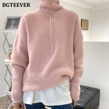 Christmas Gift BGTEEVER Autumn Winter Zipper Turtleneck Sweaters Women Casual Thick Long Pullover Jumpers Female Loose Knitting Tops 2021