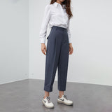 Christmas Gift FANSILANEN Office Lady High Waist Casual Suit Pants Women Pleated Loose Pants Female Spring Summer Korean Style Cropped Trousers