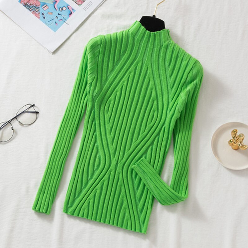 Christmas Gift 2021 Autumn Rainbow Slim Solid Sweater Tops Pullover Knitted Sweater Women Casual Long Sleeve Office Lady Jumper Sweater 17041