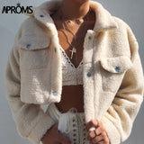 Christmas Gift Aproms Elegant Solid Color Cropped Teddy Jacket Women Front Pockets Thick Warm Coat Autumn Winter Soft Short Jackets Female 2021