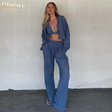 Kukombo 2022 Casual Loose Women Pants Set Fashion Long Sleeve Hoodies With Wide Trousers Suit Elegant High Waist 2 Piece Pants Set
