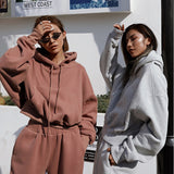Women's Tracksuit Casual Solid Long Sleeve Hooded Sport Suits Autumn Warm Hoodie Sweatshirts and Long Pant Fleece Two Piece Sets
