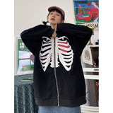 Kukombo Zip-Up Y2K Harajuku Oversized Skeleton Hoodie Goth Hoodies Female Women Grunge Hooded With Zipper Hood Skull Sweatshirt Women