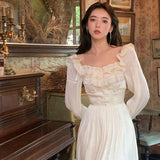 Kukombo  Lace Vintage Fairy Dress Women Patchwork Ruffle Long Sleeve Sweet Princess Dress Elegant Korean Party Dresses For Women 2022 Y2k