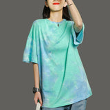 Christmas Gift Tie Dye Women's T Shirt Summer Short Sleeve Female T-shirts Casual Tee Tops O-neck Loose Ladies Girls Tshirt Harajuku Women Tops