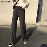 Christmas Gift Autumn Winter Women Thick pant Loose Elastic Waist Straight Leg Knitted Long Pant 2021 Ladies Casual Sweater Trouser