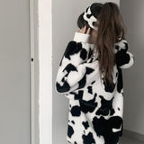 Christmas Gift Cow Printed Women Hoodies Autumn Winter Kawaii Female Hooded Sweatshirt Casual Warm Ladies Girls Hoodies Tops Oversized Pullover