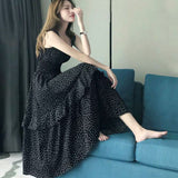 Christmas Gift Dresses Women Elegant Dot Fashionable Chiffon Casual Korean Style Sleeveless Spaghetti Strap Summer Femme Soft Stylish Basic Ins