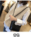 Christmas Gift Fall V neck Girls Pullover vest sweater Autumn Winter short Knitted Women Sweaters vest Sleeveless Warm Sweater Casual oversize