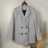 Kukombo Blazer Women Double Breasted Oversized Suits Jacket Official Ladies Loose Long Sleeve Mujer Vestido MS001