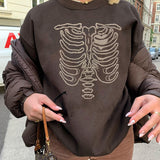 Kukombo Women  Autumn Casual Sweatshirts Top Ladies Halloween Bone Printing Sweatshirt Top Crew Neck Long Sleeve Loose Casual Pullovers