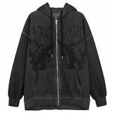 Kukombo Zip Ups Hoodies Y2k Sweatshirt Vintage Print Jacket Coat Fleece Zipped Zipper Fleece Hoodie Casual Black Brown Hoodies Harajuku