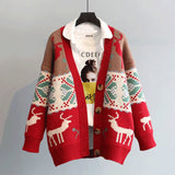 Christmas Gift Fashion Print Christmas Women Sweater Cardigan Winter New Loose Knitted Sweater V-neck Single Breasted Ladies Cardigans