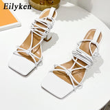 Christmas Gift Eilyken 2021 New Design Ankle Strap Sandals Women Square heel Party Lace-Up Summer Strange Style Sandal Shoes size 41 42
