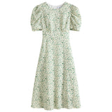 Christmas Gift FANSILANEN Short Sleeve Round Neck High Waist French Retro Floral Dress 2021 New Summer Fresh Puff Sleeve Skirt Women
