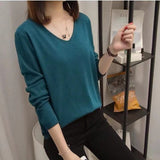 Christmas Gift V-neck Oversize Pullovers Sweaters Women's Spring New Solid Knitted Casual Loose Soft Bottoming Female Basic Sweater Top