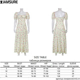 Kukombo Vintage Prairie Chic Floral Dress Women 2022 Fashion Beach Slim Short Puff Sleeve Square Collar Drawstring Split Dresses