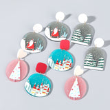 Christmas Gift Christmas Series Geometric Acrylic Earrings Fashion Embossed Print Christmas Tree Santa Claus Earrings New Year Jewelry Gift