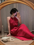 Elegant Lady White Strapless Dress Women Vestidos French Style Vintage Solid Halter Strap Dress Femme Robe