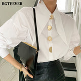 Christmas Gift BGTEEVER Stylish Chic Lantern Sleeve Women White Shirts Blouses Spring Buttons Loose Female Shirts Tops Elegant Ladies Blusas