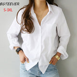Christmas Gift S-3XL Spring One Pocket Women White Blouse Female Shirt Tops Long Sleeve Casual Turn-down Collar OL Style Women Loose Blouses