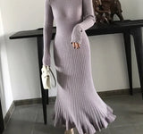 Kukombo autumn winter thick mermaid maxi sweater dress women o-neck long sweater dress elegant female a-line slim sexy knit dress