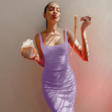 Kukombo ruched women midi shirt dress bodycon sexy sleeveless elegant party backless streetwear 2022 spring summer clothes club