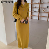 Christmas Gift BGTEEVER Autumn Winter Women Dress 2021 Hooded Knitted Midi Dresses for Women Long Sleeve Loose Female Sweater Vestidos 2021